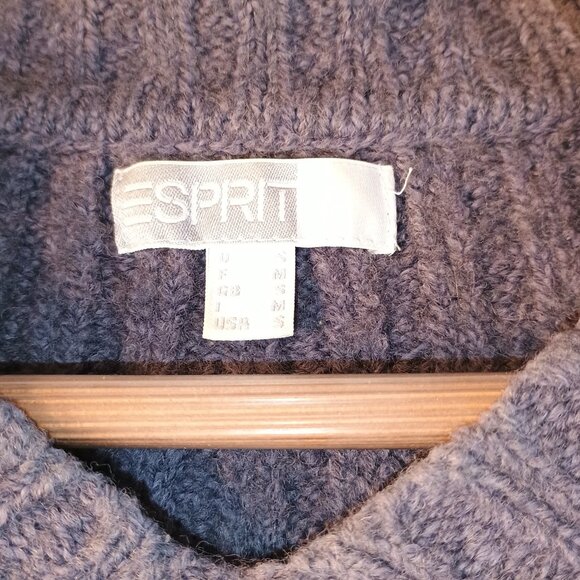 Esprit Women Small Collar Sweater Logo Cable Knit Alpaca Wool Blend Thick& Warm - Picture 4 of 6